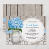 Blue Hydrangea Monogrammed Mason Jar Vrijgezellenf Kaart (Voorkant / Achterkant)