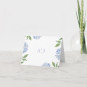 Blue Hydrangea Monogrammed Wedding Bedankkaart (Voorkant)