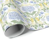 Blue Hydrangea, narcissen en rozen Cadeaupapier (Rol Hoek)