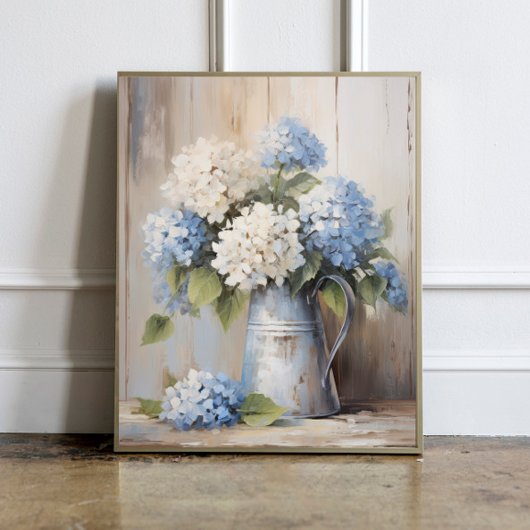 Blue Hydrangea Oil Painting Poster