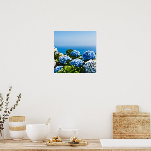 Blue Hydrangea op gradiëntoceaan Jigzaag Puzzle Poster (Keuken)