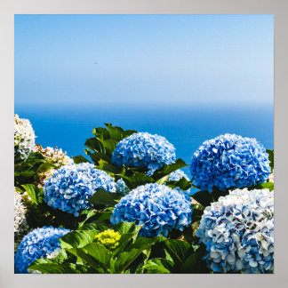 Blue Hydrangea op gradiëntoceaan Jigzaag Puzzle Poster