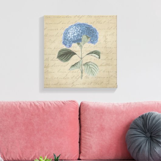 Blue Hydrangea op  kalligrafie Canvas Afdruk (Insitu (Woonkamer))