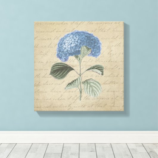 Blue Hydrangea op  kalligrafie Canvas Afdruk (Insitu (Houten vloer))