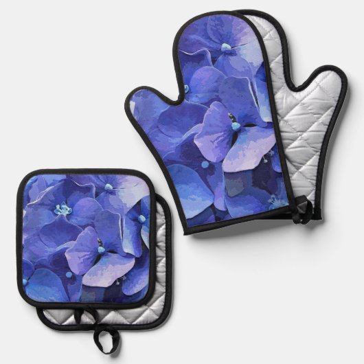 BLUE HYDRANGEA OVENWANT & PANNENLAP SET (Voorkant / Achterkant)