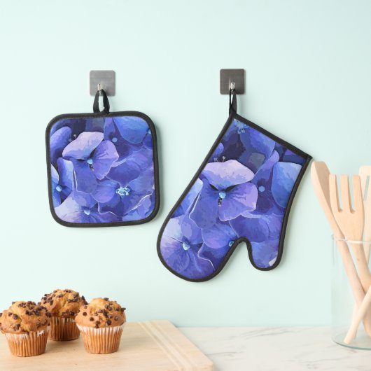 BLUE HYDRANGEA OVENWANT & PANNENLAP SET (Insitu(Ophanging))