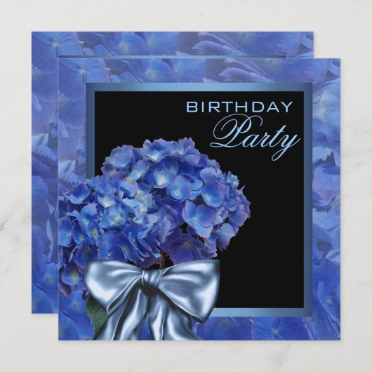 Blue Hydrangea Party Kaart (Voorkant / Achterkant)