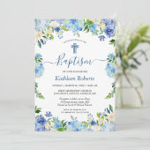 Blue Hydrangea Pastel Floral Baptism Christening Kaart (Staand voorkant)
