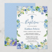 Blue Hydrangea Pastel Floral Baptism Christening Kaart (Voorkant / Achterkant)