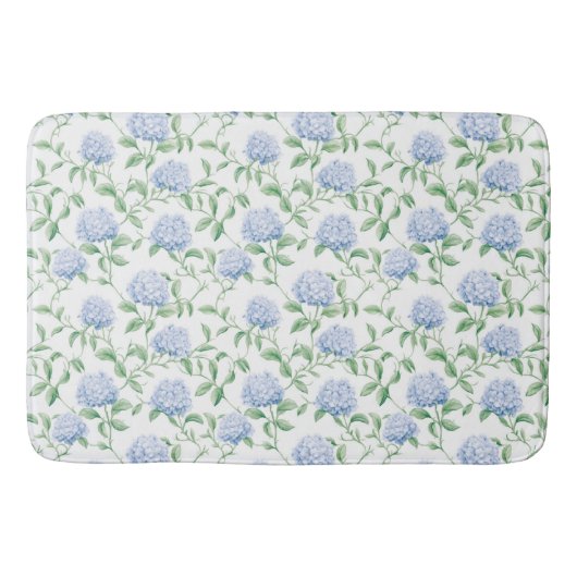 Blue Hydrangea Pattern Watercolor Floral Botanical Badmat (Voorkant)
