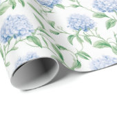 Blue Hydrangea Pattern Watercolor Floral Botanical Cadeaupapier (Rol Hoek)