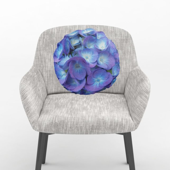 Blue Hydrangea Petals Floral Rond Kussen (In Situ Chair)