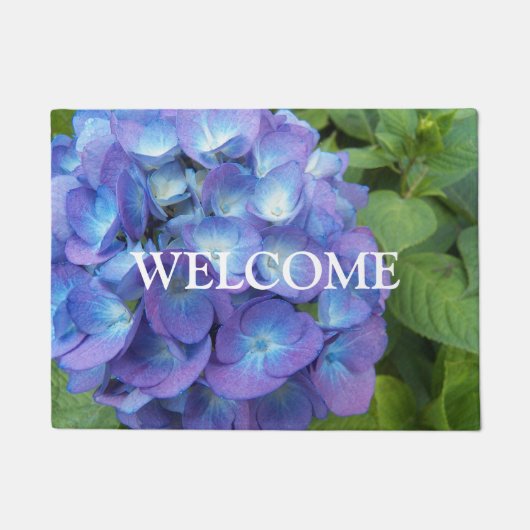 Blue Hydrangea Petals Floral Welcome Deurmat (Voorkant)