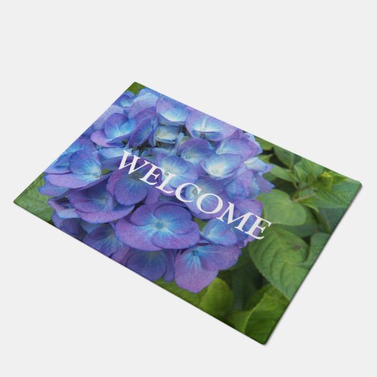 Blue Hydrangea Petals Floral Welcome Deurmat (Schuin)