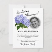 Blue Hydrangea Photo Funeral Bedankkaart (Voorkant)
