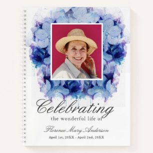 Blue Hydrangea Photo Memorial Funeral Guest Book Notitieboek