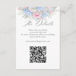 Blue Hydrangea Pink Floral Wedding Website QR Code Informatiekaartje