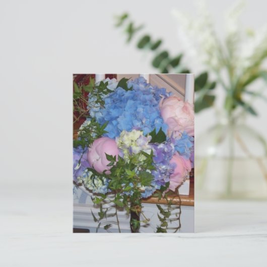 Blue Hydrangea Pink Peonies Briefkaart (Staand voorkant)