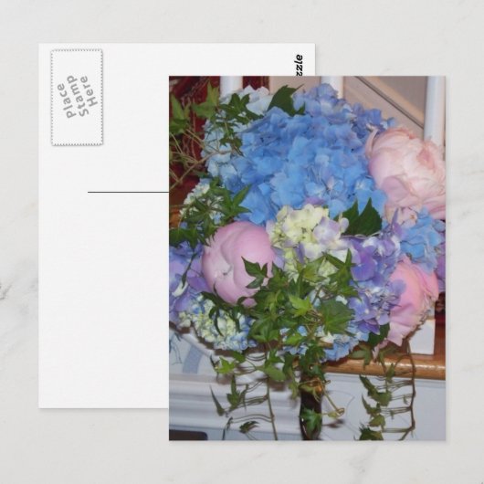 Blue Hydrangea Pink Peonies Briefkaart (Voorkant / Achterkant)