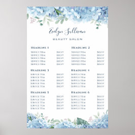 Blue Hydrangea Price List Poster