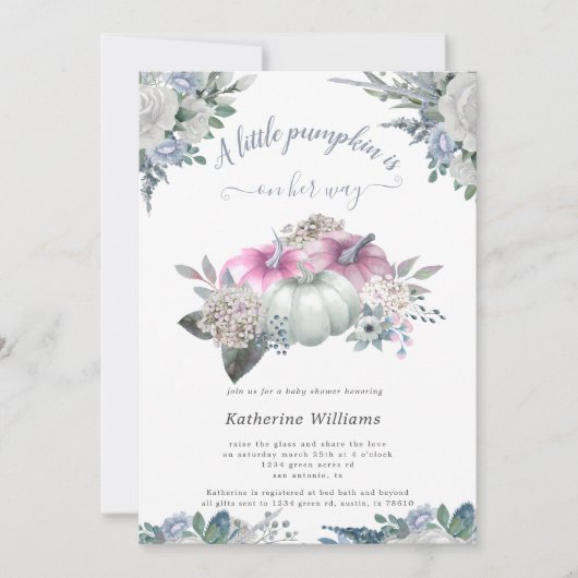 blue hydrangea pumpkin - baby shower - uitnodiging (Voorkant)