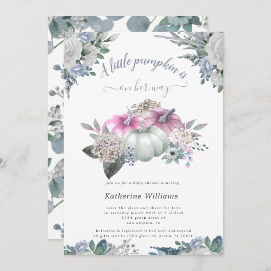 blue hydrangea pumpkin - baby shower - uitnodiging (Voorkant / Achterkant)