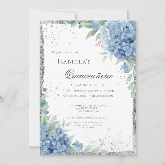 Blue Hydrangea Quinceañera Celebration 15 Kaart (Voorkant)
