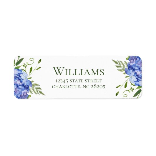 Blue Hydrangea Repetitie Diner Retouradres Etiket (Voorkant)