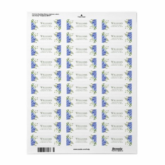 Blue Hydrangea Repetitie Diner Retouradres Etiket (Full Sheet)