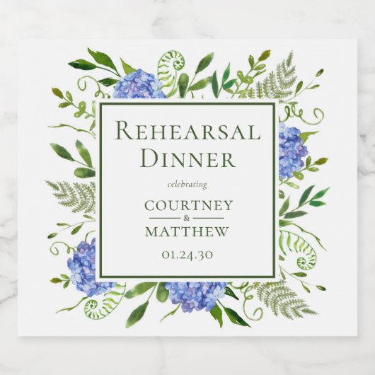 Blue Hydrangea repetitie diner Sparkling Wijnetiket (Enkel label)