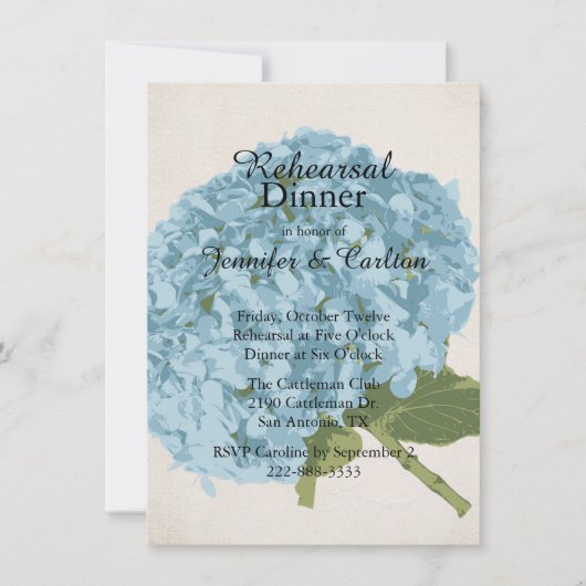 Blue Hydrangea repetitie diner uitnodiging (Voorkant)