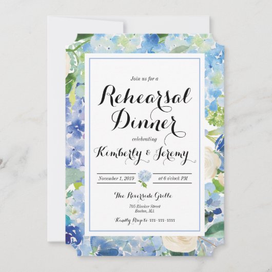 Blue Hydrangea repetitie diner uitnodiging Kaart (Voorkant)