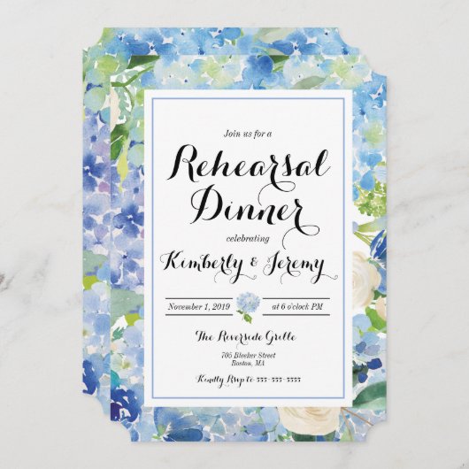 Blue Hydrangea repetitie diner uitnodiging Kaart (Voorkant / Achterkant)
