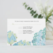 Blue Hydrangea Response Card RSVP Kaartje (Staand voorkant)