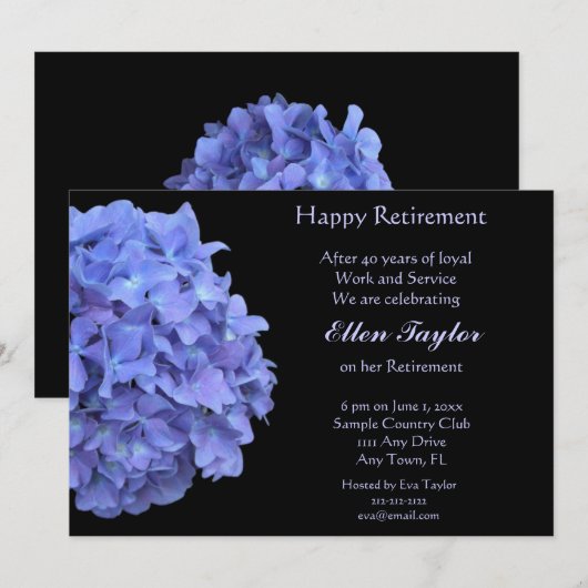 Blue Hydrangea Retirement Party Invitation Kaart (Voorkant / Achterkant)