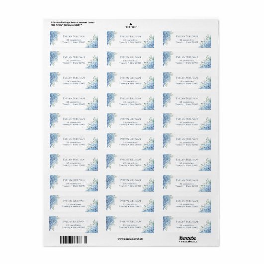 Blue hydrangea return address label (Full Sheet)