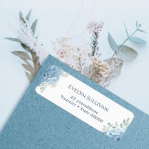 Blue hydrangea return address label