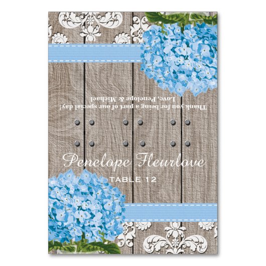 Blue Hydrangea Ribbon DIY Tent Place Card Kaart (Voorkant)