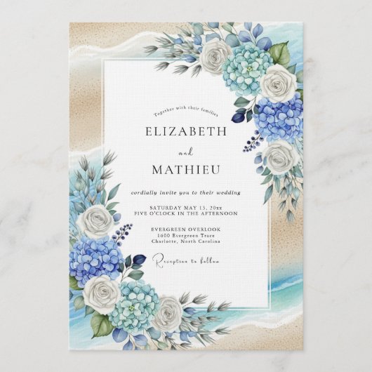 Blue Hydrangea Romantic Flourish Wedding Kaart (Voorkant)