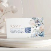Blue Hydrangea & Roos bruiloft QR Code RSVP Informatiekaartje