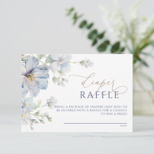 Blue Hydrangea & Roos Flowers Luier Raffle Kaart (Staand voorkant)