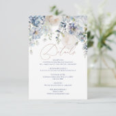 Blue Hydrangea & Roos Wedding Details Enclosure Informatiekaartje (Staand voorkant)