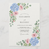 Blue Hydrangea Rose Botanical Wedding Kaart (Voorkant)
