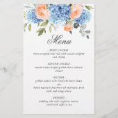 Blue Hydrangea Roze Blush Rozen Bruiloft Menu (Voorkant)