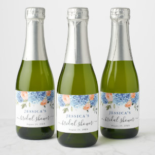 Blue Hydrangea Roze Blush Rozen Vrijgezellenfeest Sparkling Wijnetiket