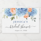 Blue Hydrangea Roze Blush Rozen Vrijgezellenfeest Sparkling Wijnetiket (Enkel label)