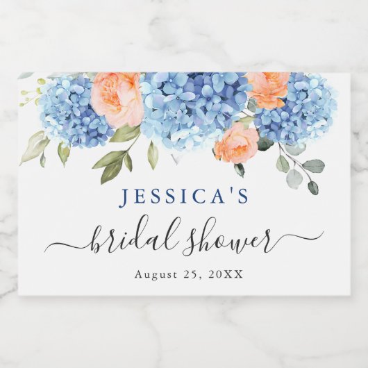 Blue Hydrangea Roze Blush Rozen Vrijgezellenfeest Sparkling Wijnetiket (Enkel label)