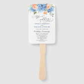 Blue Hydrangea Roze Rozen Trouwceremonie Programma Handwaaier (Voorkant)