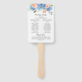 Blue Hydrangea Roze Rozen Trouwceremonie Programma Handwaaier (Achterkant)