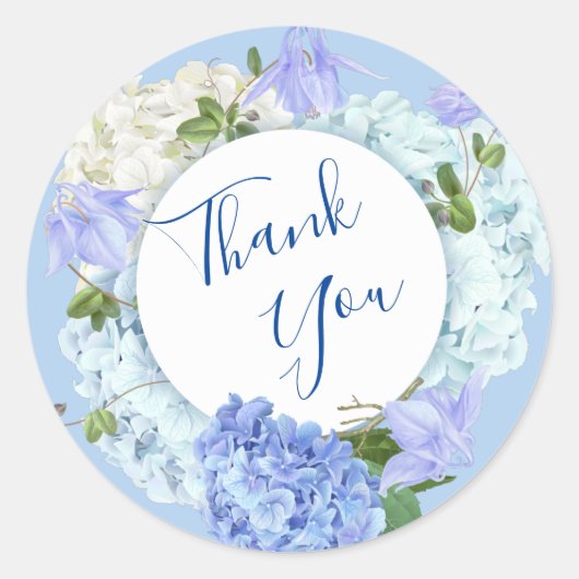 Blue Hydrangea Rozen Groen Bloemen Dank u Ronde Sticker (Voorkant)